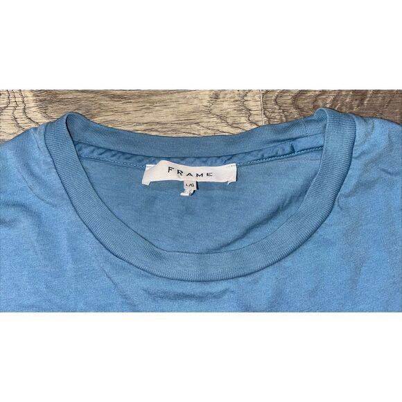 FRAME (Designer) T Shirt Mens Solid Blue Large Logo - Picture 2 of 4